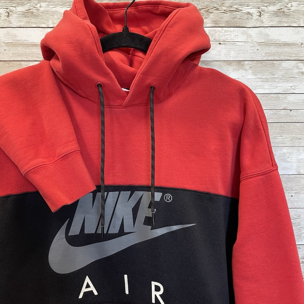 Nike Air Mens S‎ Hoodie Sweatshirt Red Colorblock Pullover Fleece Swoosh Logo